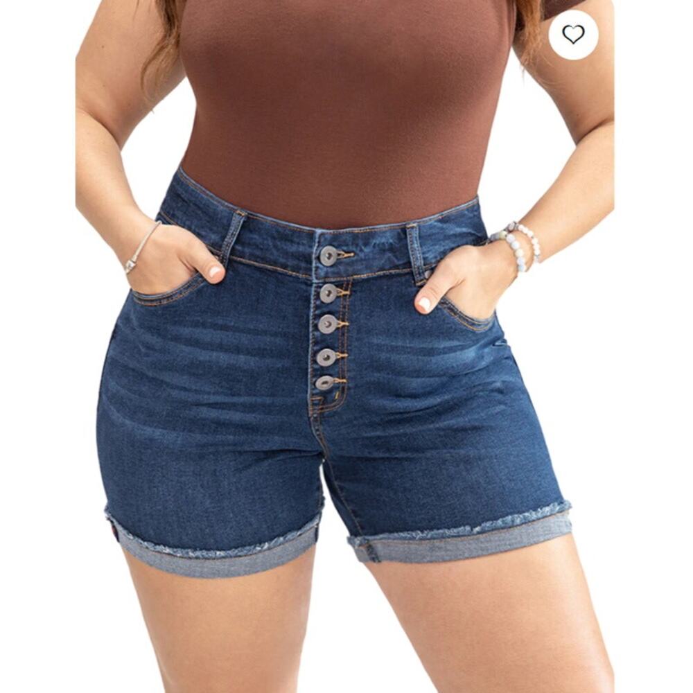 BloomChic Skinny Very Stretchy Dark Wash Single Breasted Denim Shorts, NWT 14/16